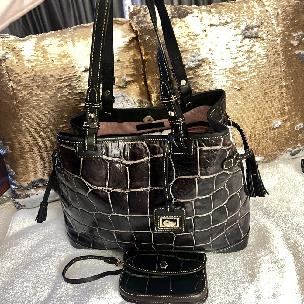 Dooney & Bourke brown and greish color cocodrile pattern tote set